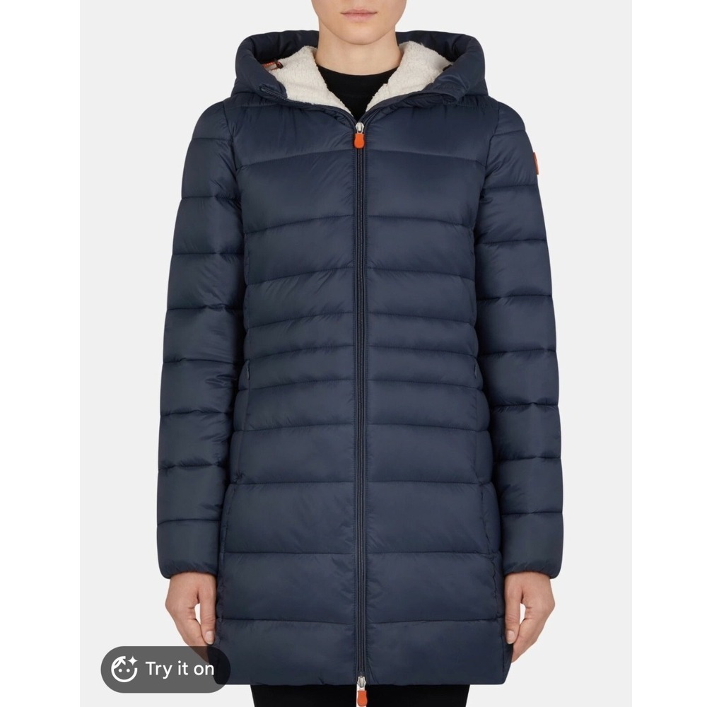 Save The Duck Womens Giga Hooded Coat Ebony Blue S4562W Puffer Jacket XL